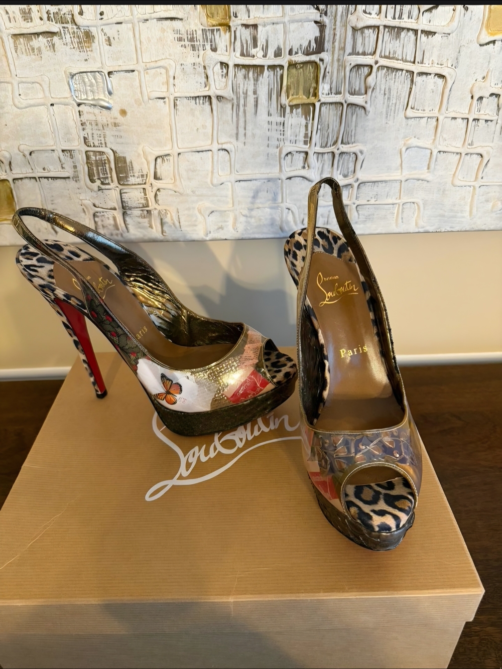Christian Louboutin PVC Suede Winter Trash 150 Pumps 38.5 Leopard